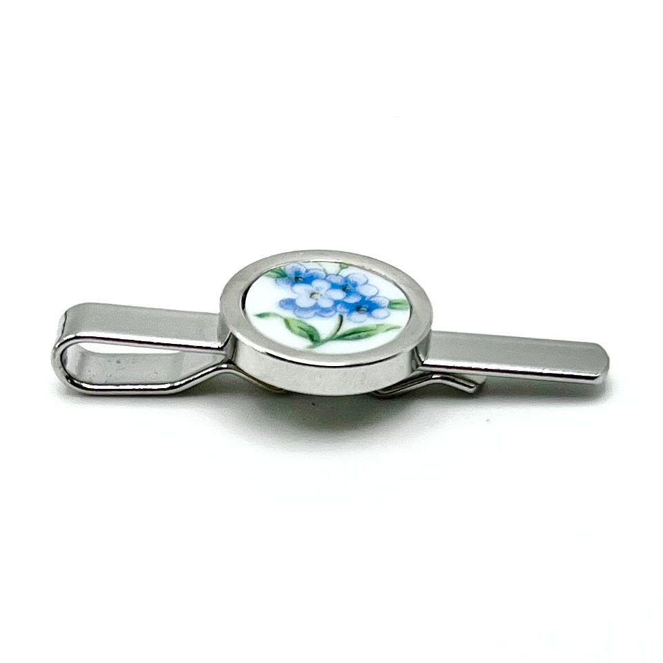 Forget Me Not Tie Clip Anniversary Gift for Husband, Broken China Jewelry Tie Bar, 20th Anniversary Gifts