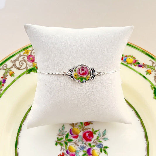 Unique 18th Anniversary Gifts for Wife, Broken China Jewelry, Adjustable Bolo Bracelet, Hand Painted Vintage French Limoges Porcelain