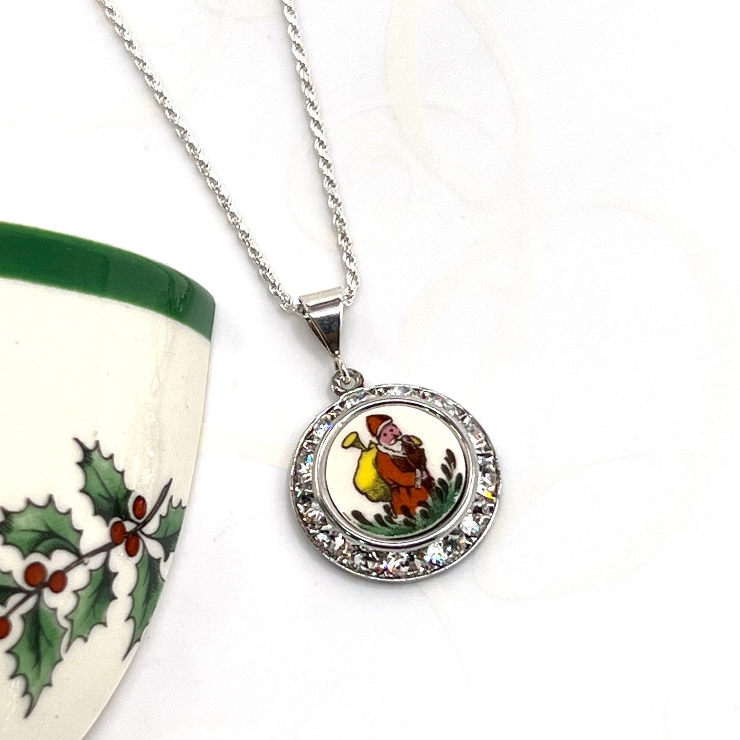 Spode Christmas Tree China Santa Crystal Necklace