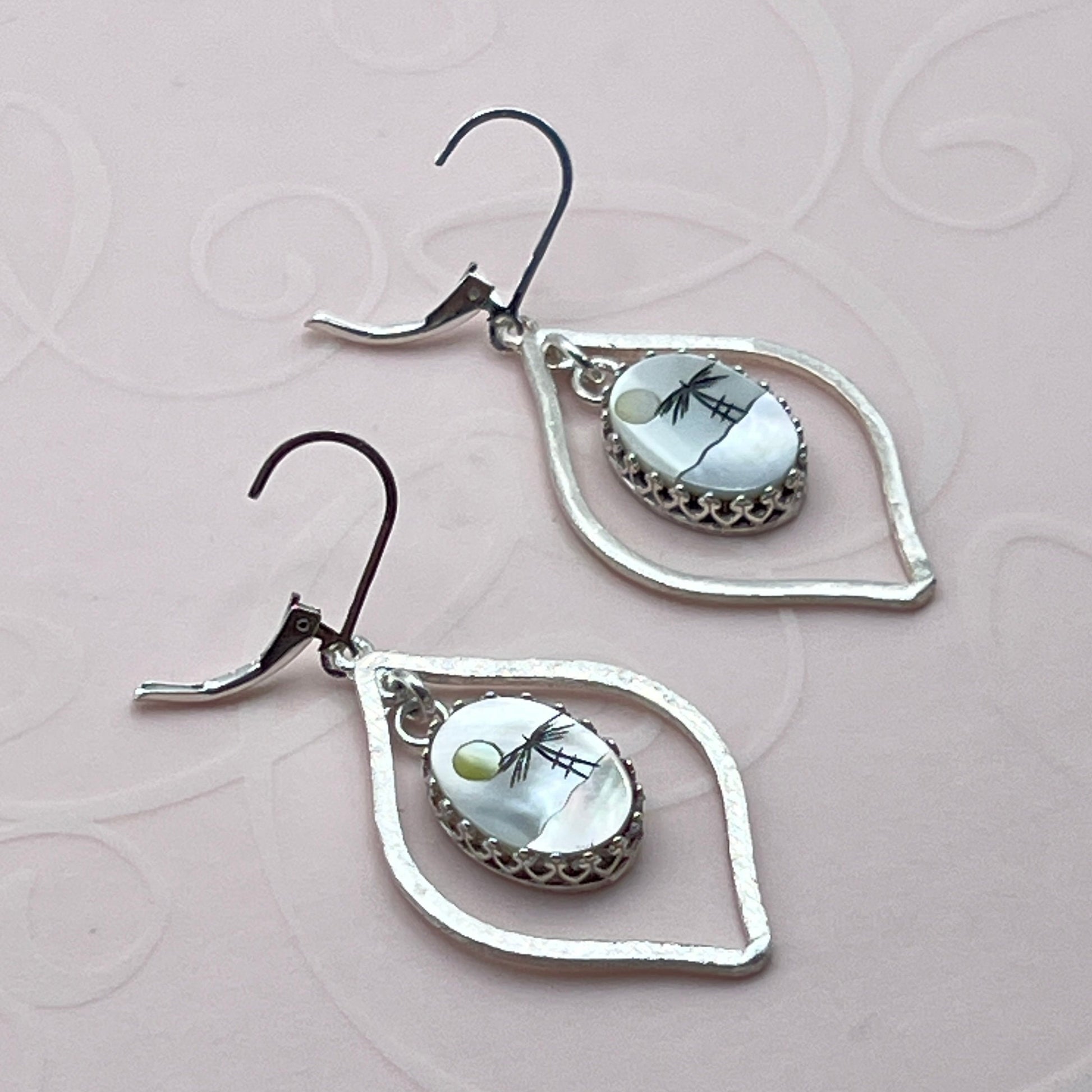 Sterling Silver Palm Tree Earrings, Mother of Pearl Shell, Beach Wedding Jewelry, Unique Gifts for Women