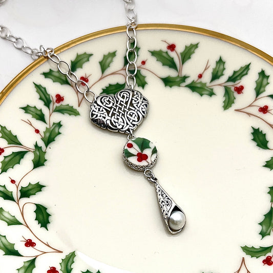 Celtic Knot Christmas Necklace, Lenox Holiday Broken China Jewelry, Unique Gifts for Women