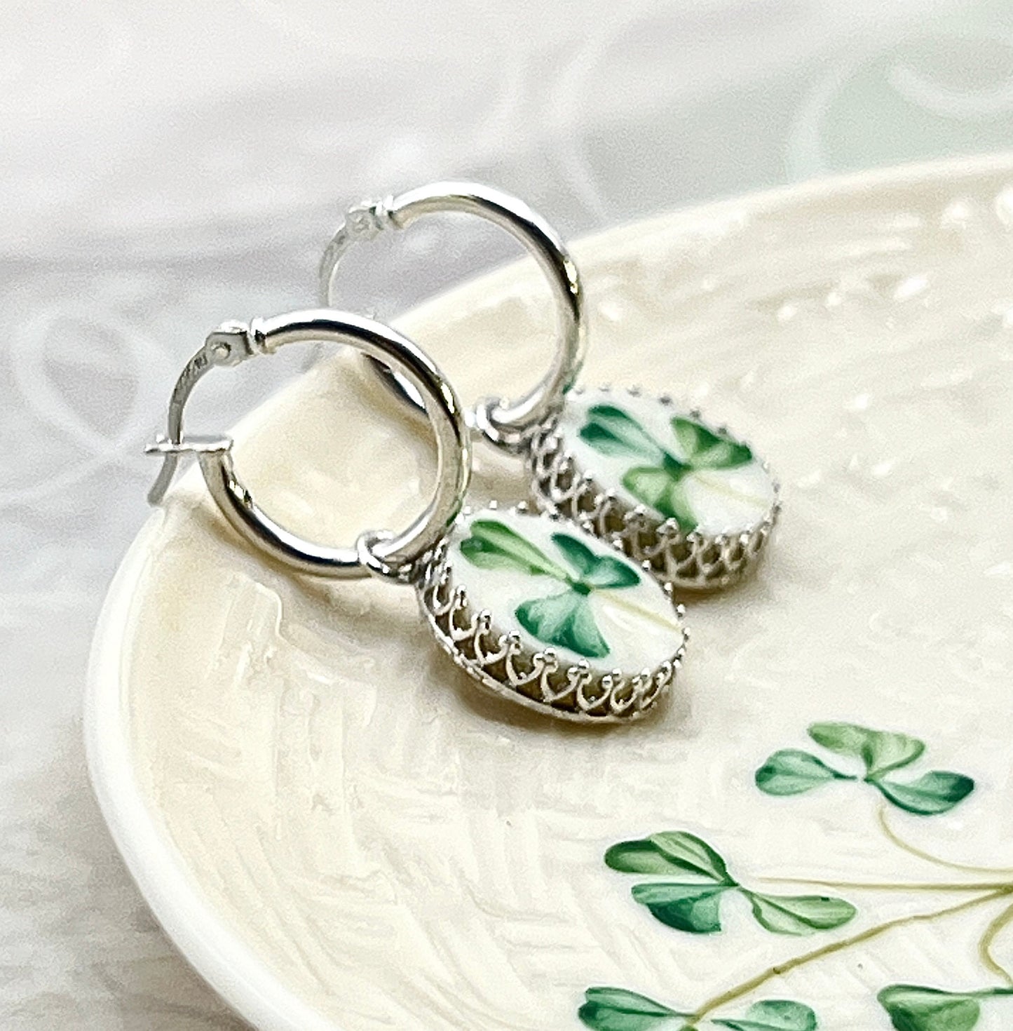 Dainty Belleek Irish Hoop Earrings