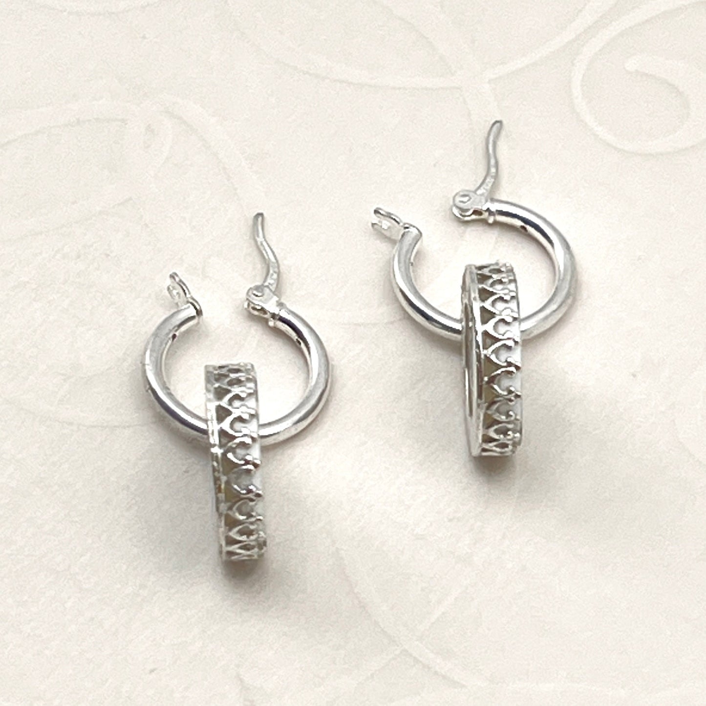 Dainty Vintage China Hoop Earrings, Unique 20th Anniversary Gift for Wife, Sterling Silver