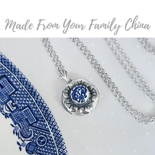 CUSTOM ORDER Flower China Locket Necklace, Remembrance Gift, Unique Gifts for Mom/Sister/Grandmother, Broken China Jewelry, Custom Jewelry