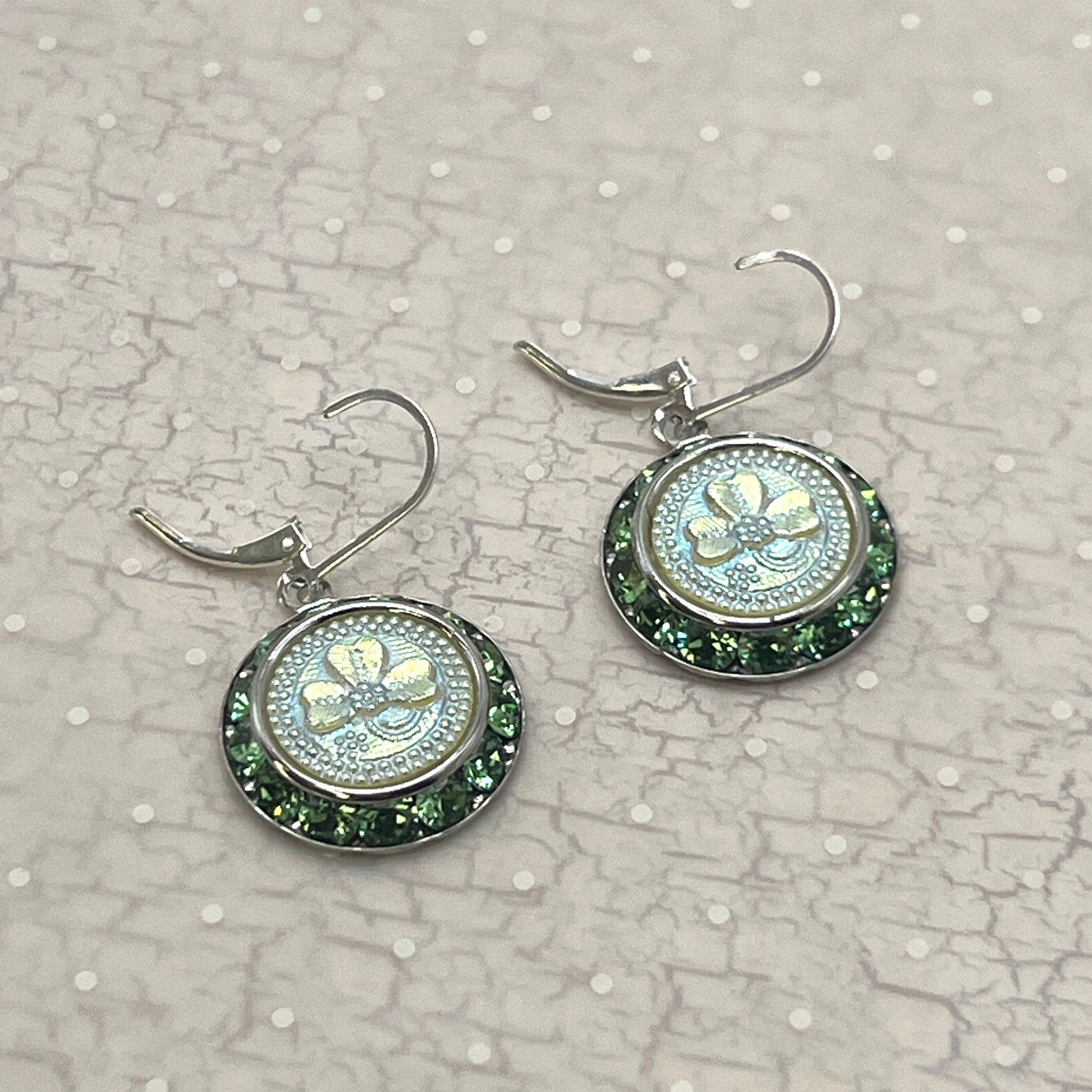 Irish Uranium Glass Shamrock Button Earrings