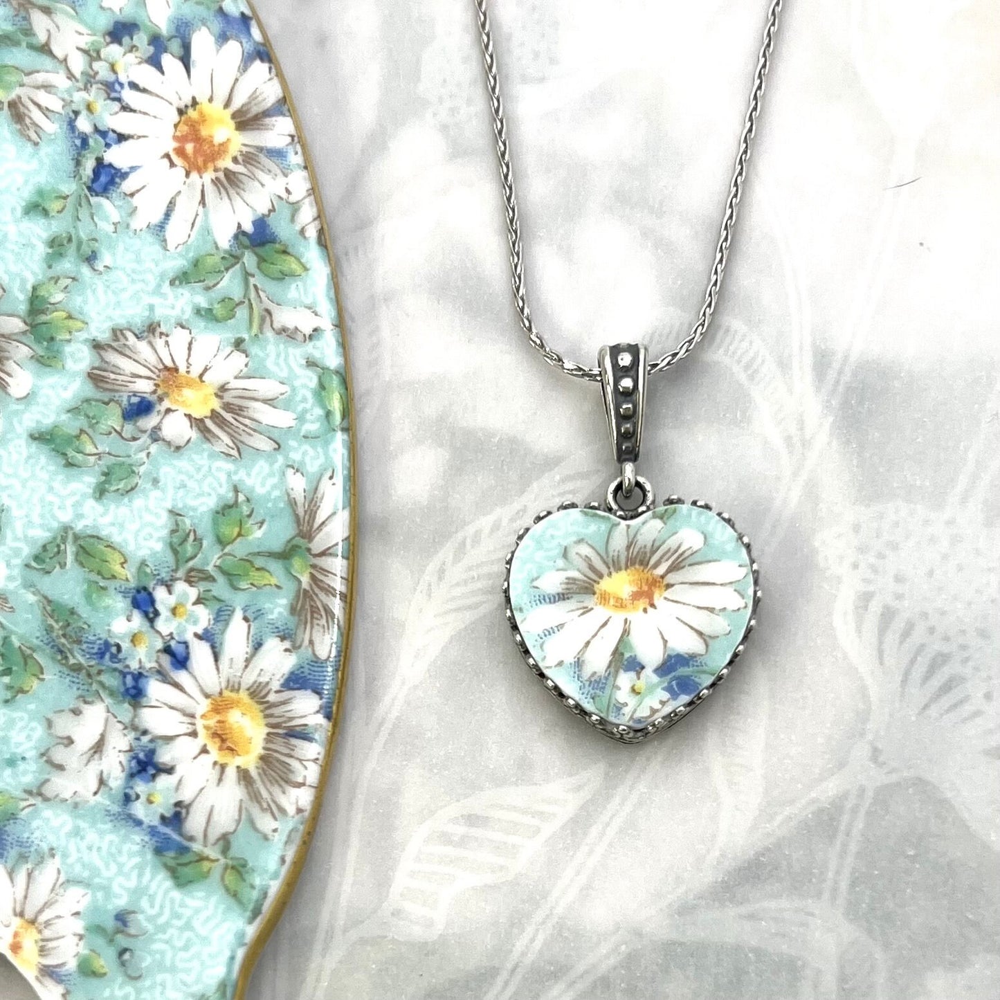 Sterling Silver Daisy Heart Necklace