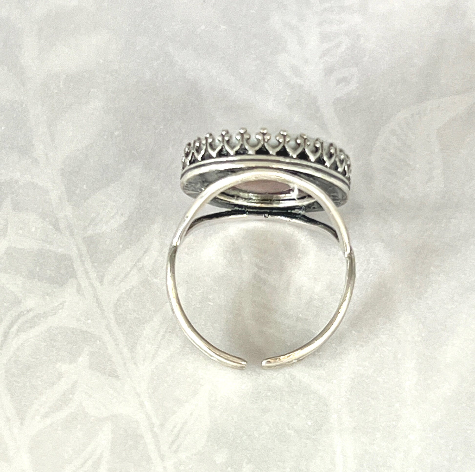 Victorian Lily of the Valley Ring, Sterling Silver Adjustable Broken China Jewelry, Unique Gifts for Mom