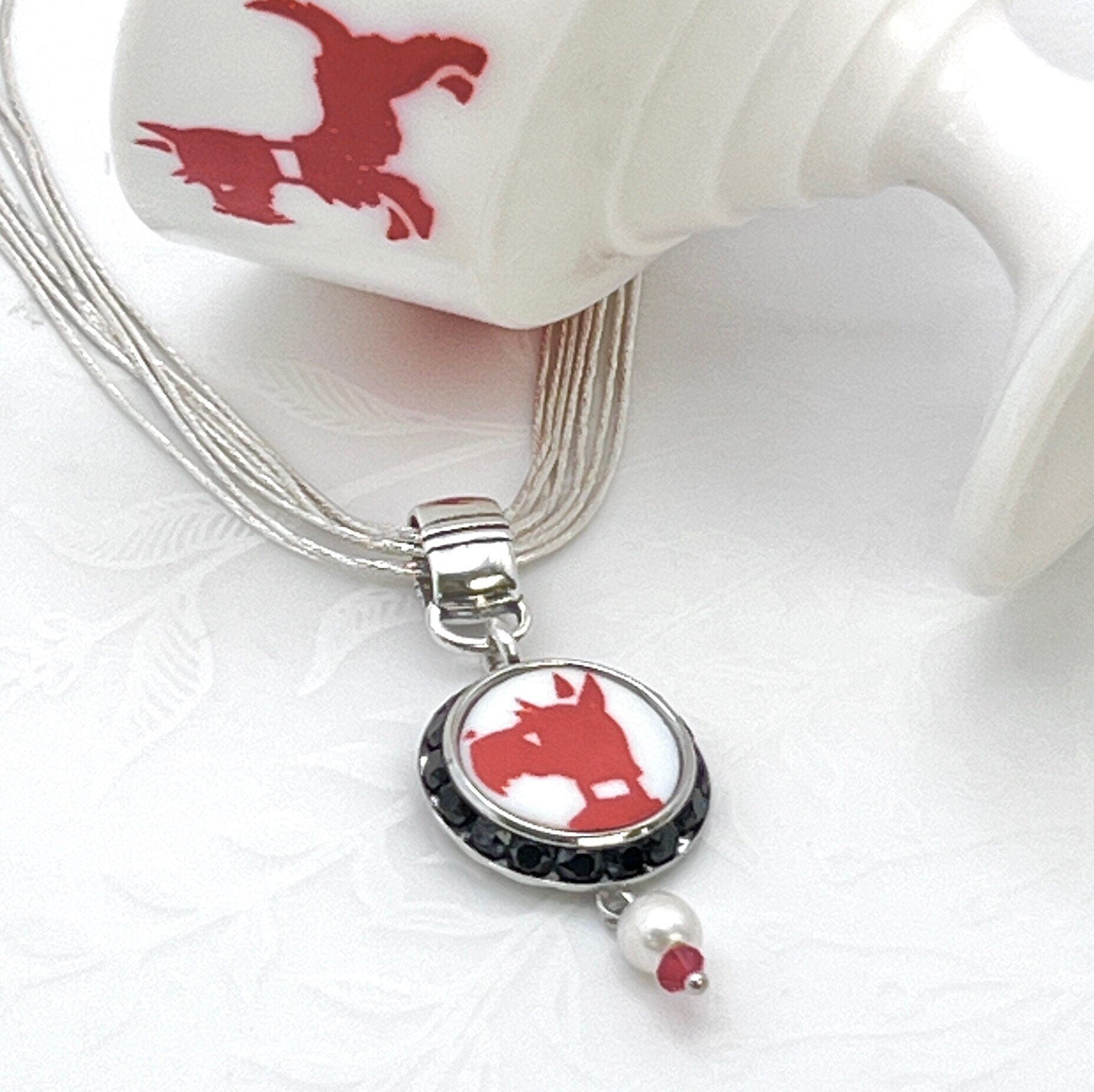 Retro Milk Glass Scottie Dog Pendant Necklace, Scottish Terrier, Vintage Glass 3rd Anniversary Gift for Wife