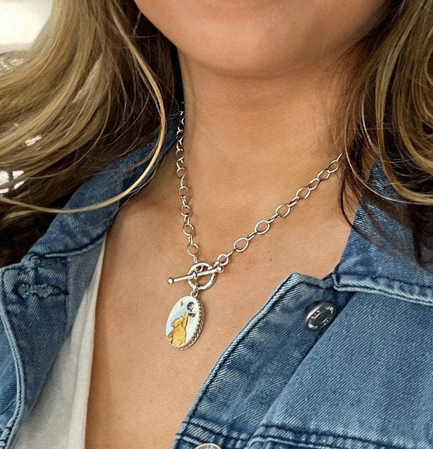 CUSTOM ORDER Silver Toggle Broken China Jewelry Necklace, Unique 20th Anniversary Gift for Wife, Sterling Paper Clip Chain, Custom Made