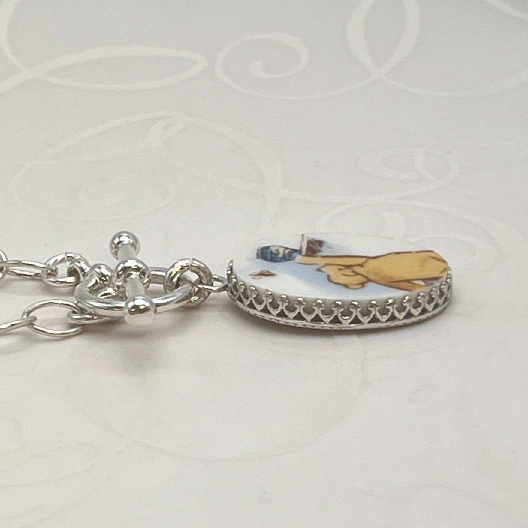 CUSTOM ORDER Silver Toggle Broken China Jewelry Necklace, Unique 20th Anniversary Gift for Wife, Sterling Paper Clip Chain, Custom Made