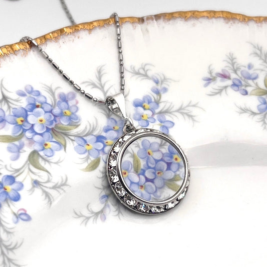 Adjustable Forget Me Not Crystal Necklace, Wedding Anniversary Gift for Wife, Broken China Jewelry