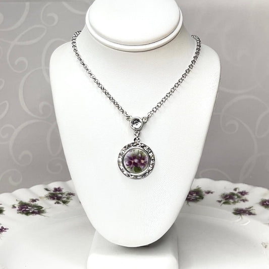 Purple Violet Crystal Necklace, Broken China Jewelry, Unique 18th and 20th Anniversary Gift for Wife, Crystal and Porcelain Necklace