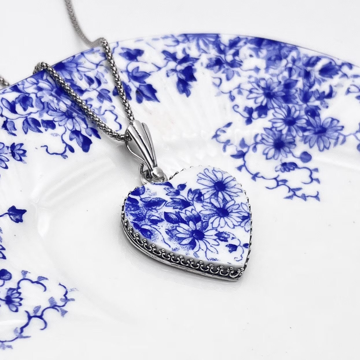 Romantic 20th Anniversary Heart Necklace, Handmade Broken China Jewelry Gift for Wife