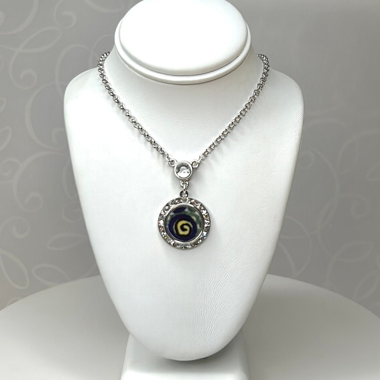 Polish Pottery Necklace, Unique 20th Anniversary Gift for Wife, Dainty Crystal Necklace, Broken China Jewelry, Polish Swirl Necklace