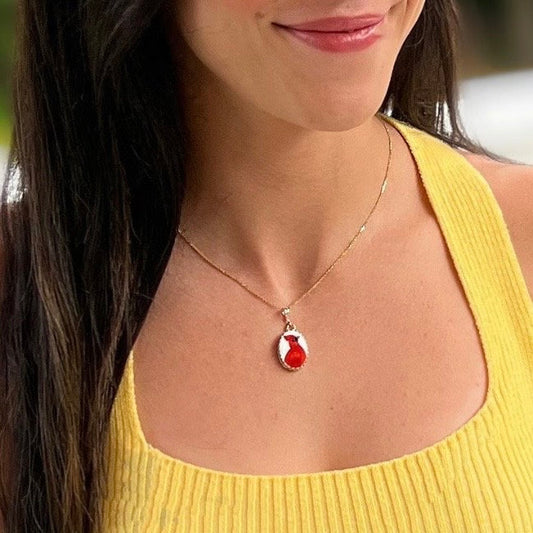 Red Cardinal 14k Gold Pendant or Necklace, Bird Jewelry, Broken China Jewelry, Gold Jewelry, Unique Gifts for Women