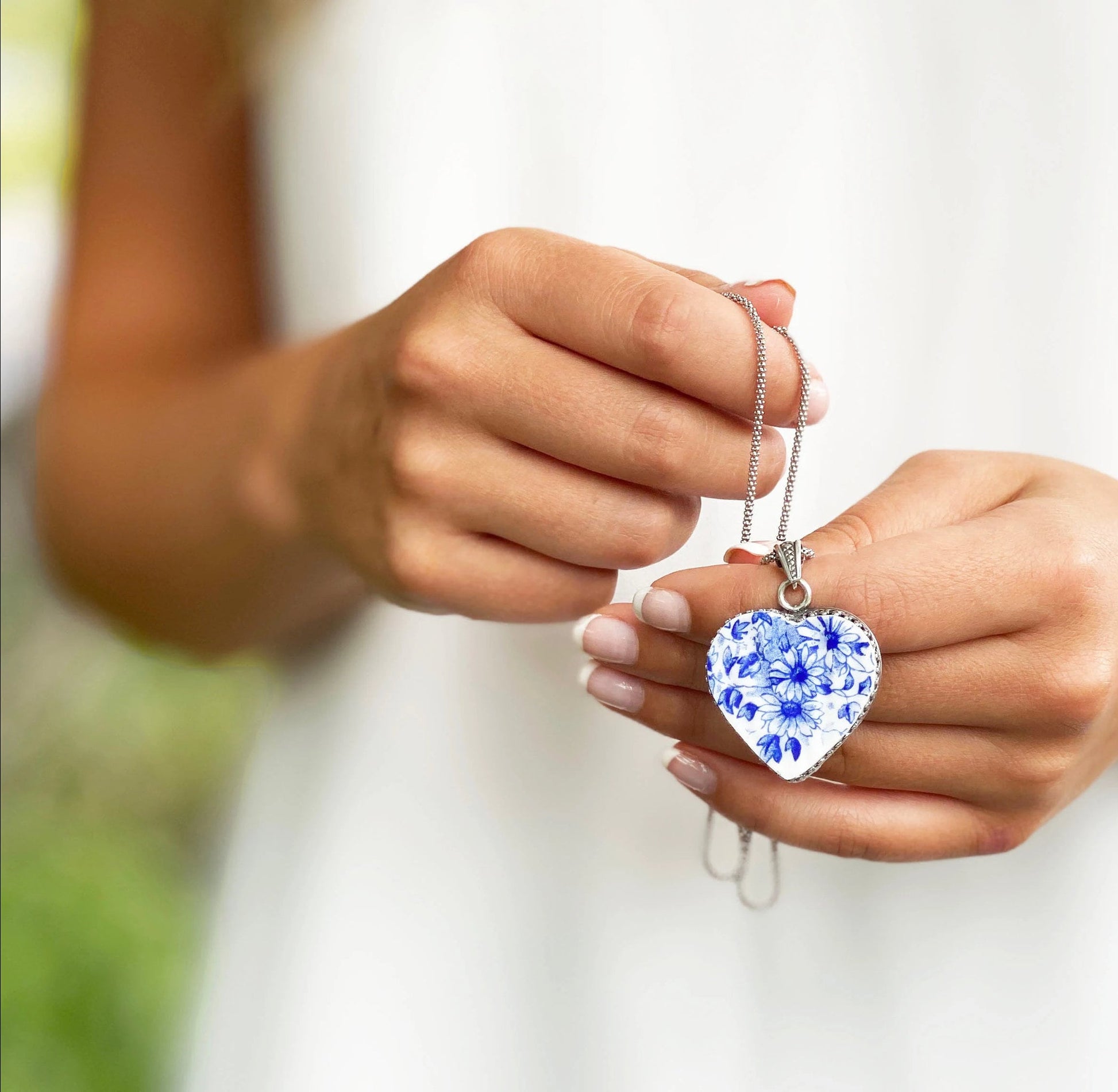 Romantic 20th Anniversary Heart Necklace, Handmade Broken China Jewelry Gift for Wife
