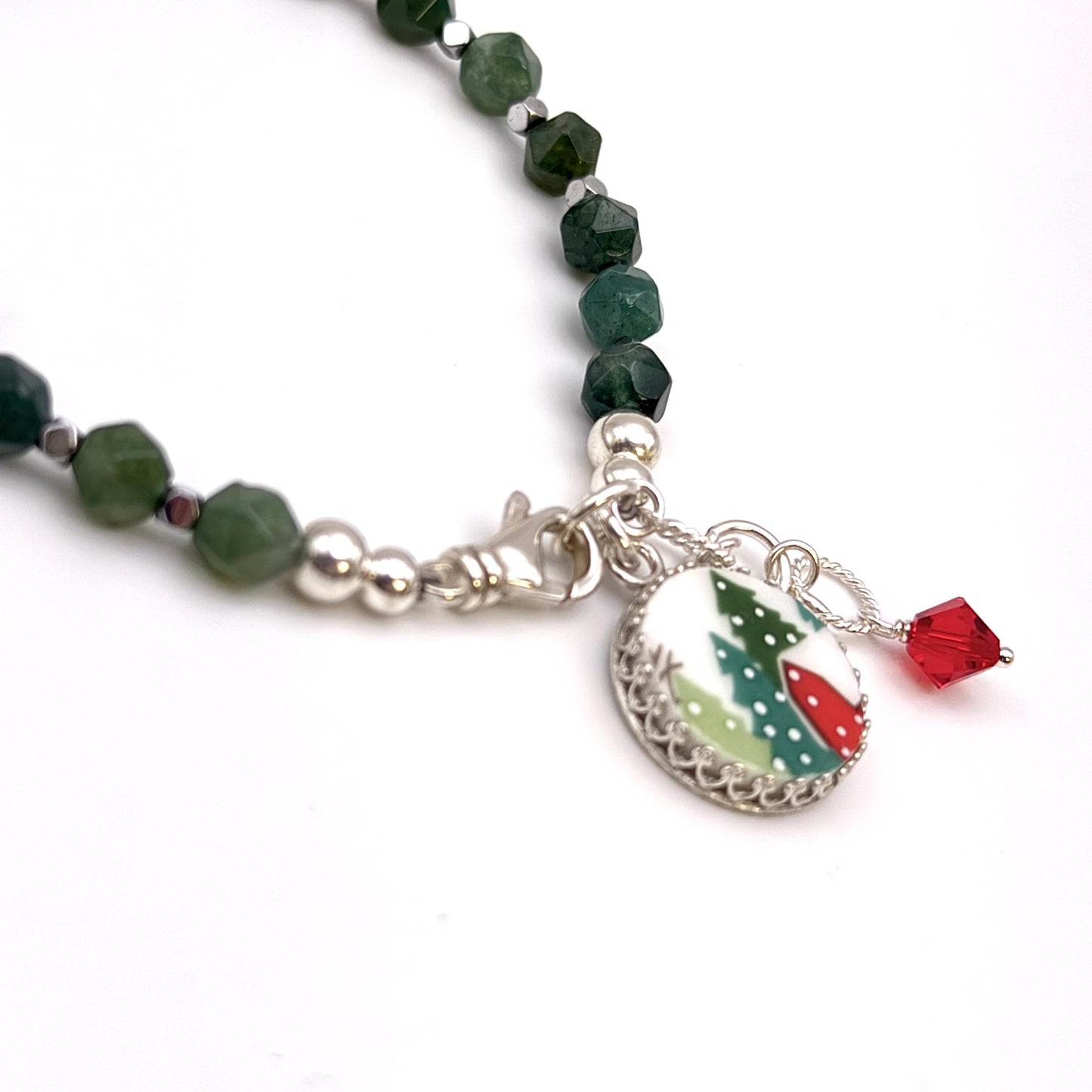 Unique Gemstone Christmas Bracelet, Broken China Jewelry Gift for Wife