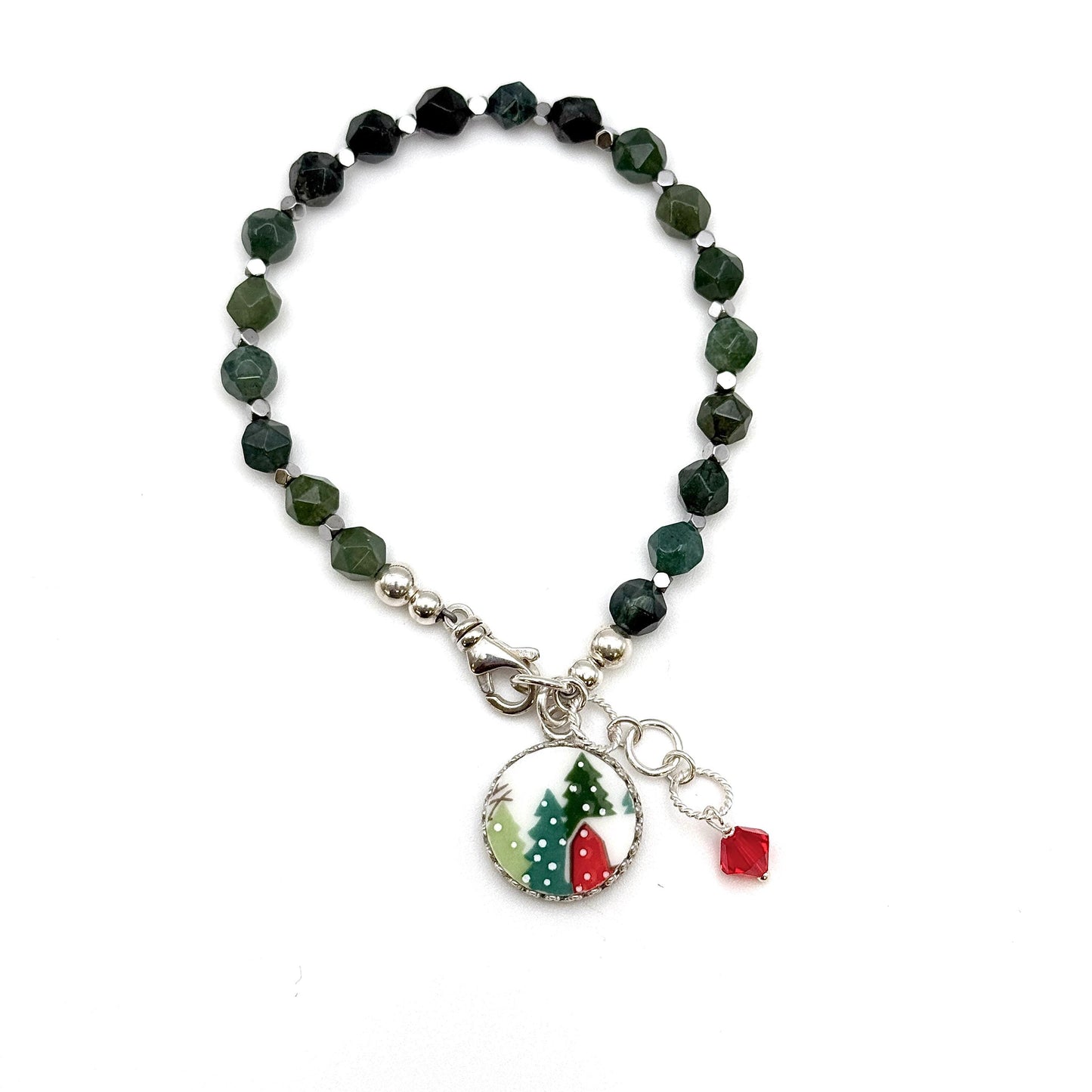 Unique Gemstone Christmas Bracelet, Broken China Jewelry Gift for Wife