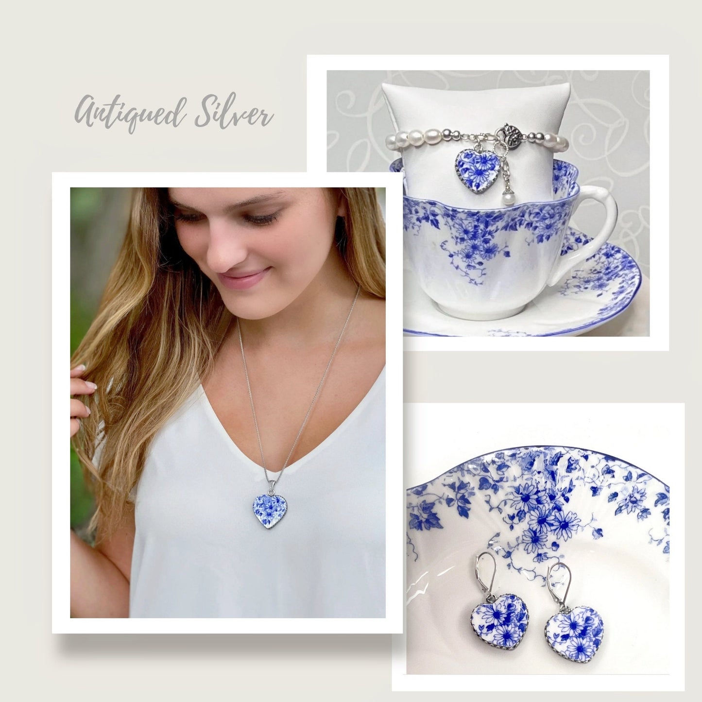 2nd Anniversary Gifts for Wife, Romantic Heart Necklace, Daisy Heart Pendant, Unique Vintage China Jewelry