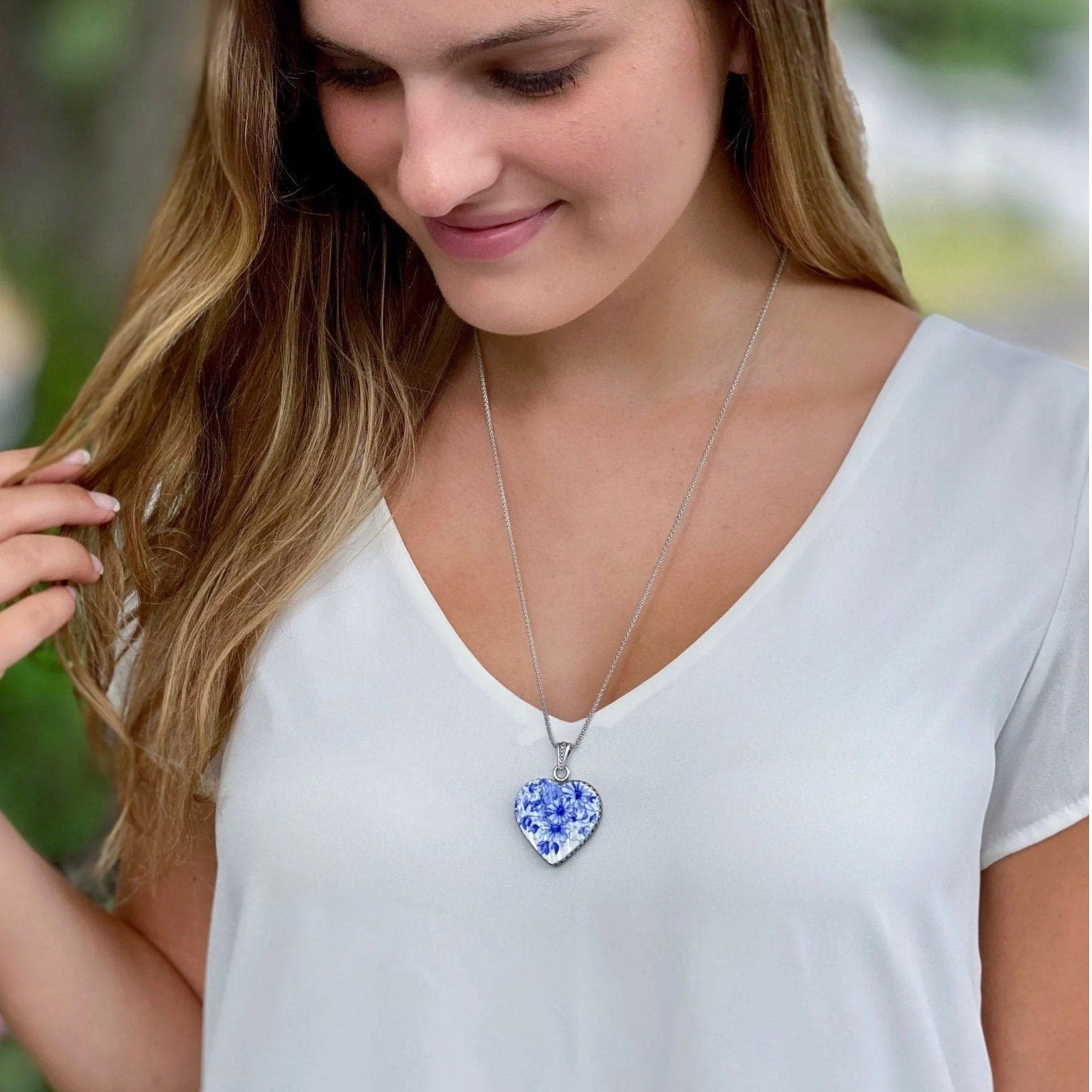 Romantic 20th Anniversary Heart Necklace, Handmade Broken China Jewelry Gift for Wife