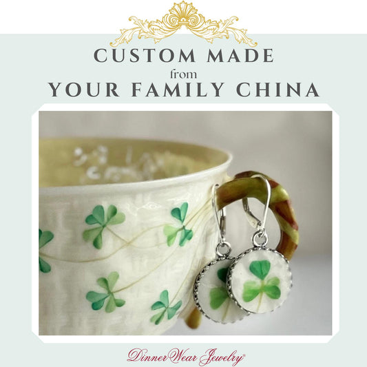 CUSTOM ORDER Broken China Jewelry Earrings, Family Memorial Jewelry, Mom Gift, Silver Earrings, Made From Your China, Custom Jewelry