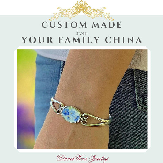 CUSTOM ORDER Silver Cuff Bracelet, Broken China Jewelry, Personalized Jewelry, Gift for Mom, Made From Your China
