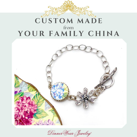 CUSTOM ORDER Silver Toggle China Bracelet, Broken China Jewelry, Unique Gifts for Women, Custom Jewelry, Family Gift, Made from Your China