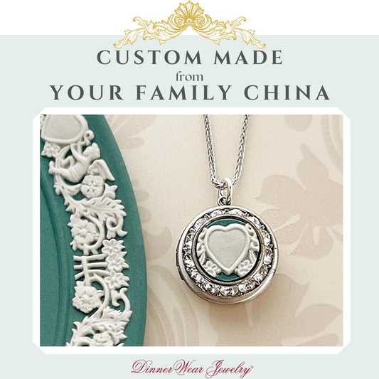 CUSTOM ORDER Broken China Jewelry Locket Necklace, Remembrance Gift, Unique Gifts for Mom/Sister/Grandmother