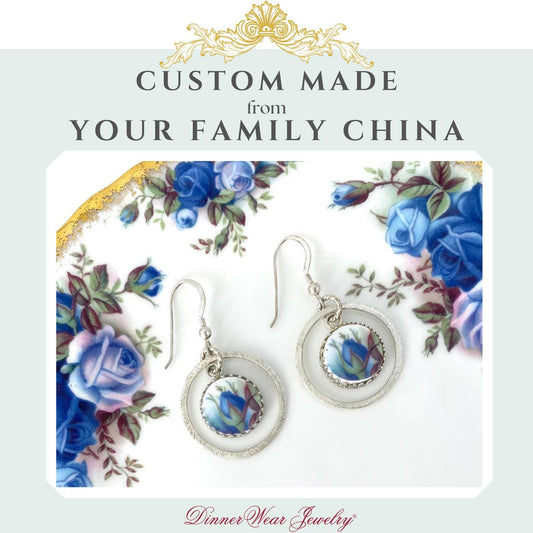 CUSTOM ORDER Broken China Jewelry Earrings, Anniversary Gift for Wife, Memorial Jewelry, Unique Gifts for Women, Custom Jewelry