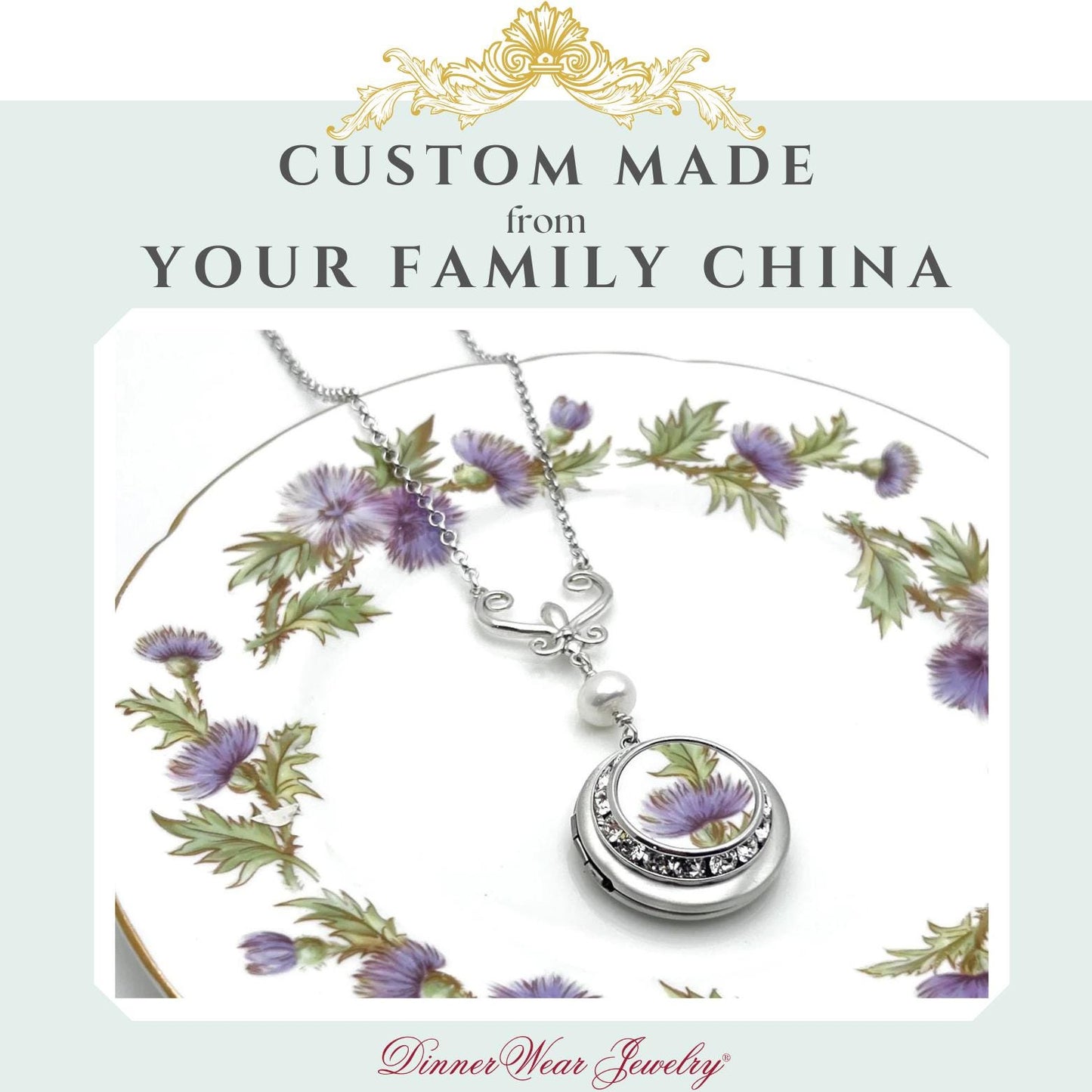 CUSTOM ORDER China Locket Necklace, Broken China Jewelry Photo Locket, Unique Family Gifts for Mom, Custom Jewelry