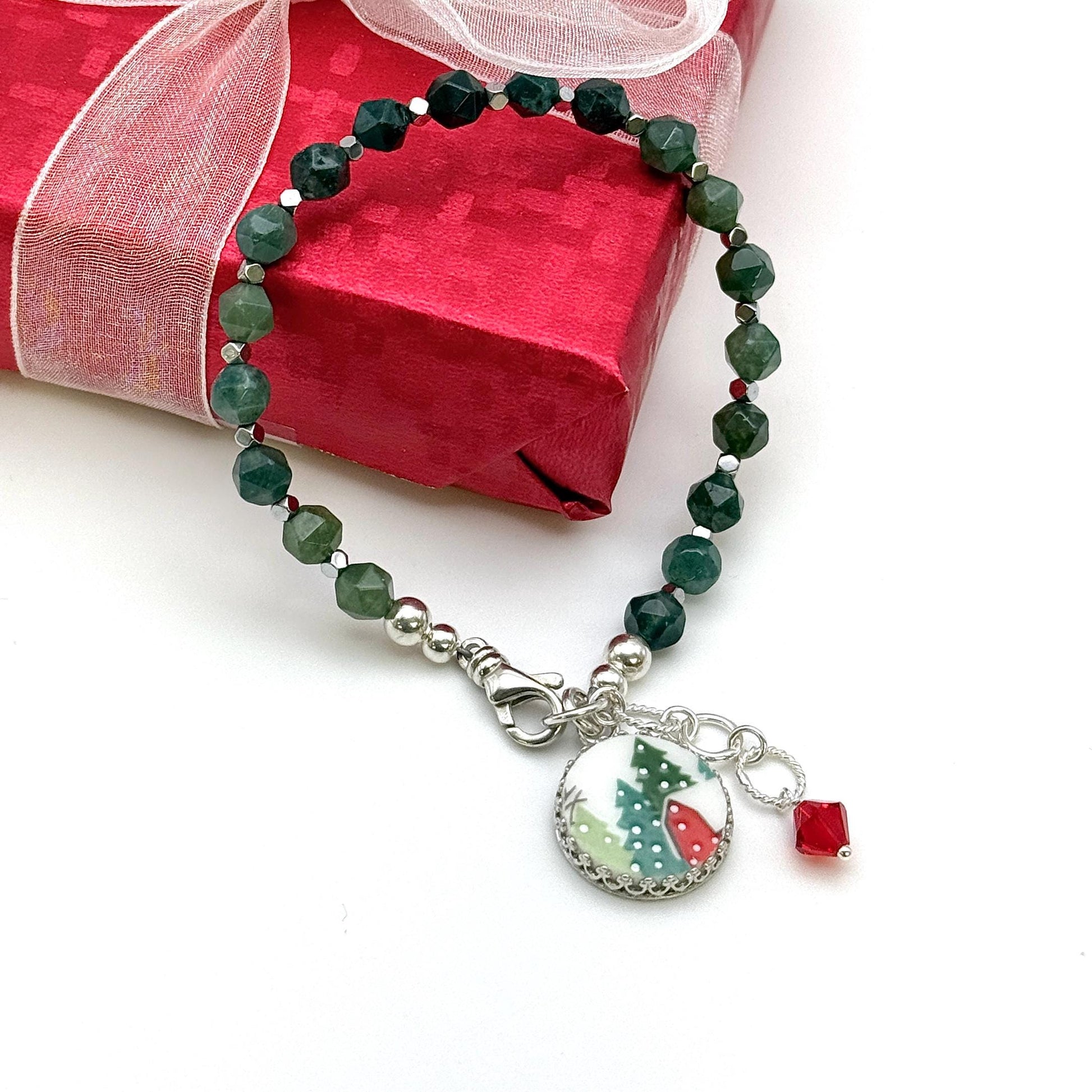 Unique Gemstone Christmas Bracelet, Broken China Jewelry Gift for Wife
