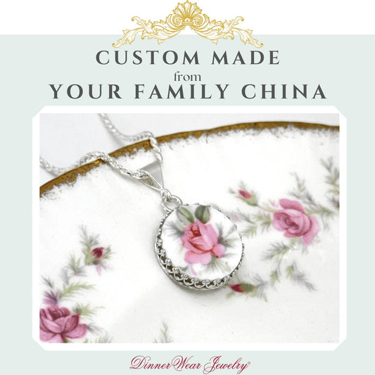 CUSTOM ORDER Small Round China Necklace, Broken China Jewelry, Made From Your China, Custom Memorial Jewelry, Unique Gift, Sterling Silver