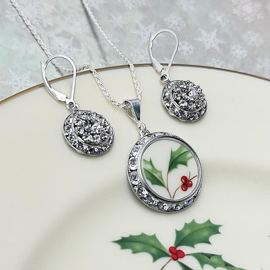 Lenox Holiday Christmas Necklace, Crystal Broken China Jewelry, Unique Handmade Gifts for Women