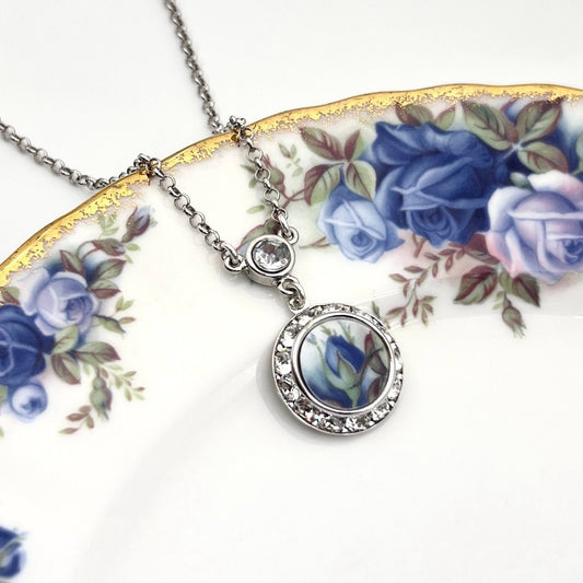 Royal Albert Moonlight Rose Crystal Necklace, Romantic 18th and 20th Anniversary Porcelain Gift for Wife, Broken China Jewelry for Women