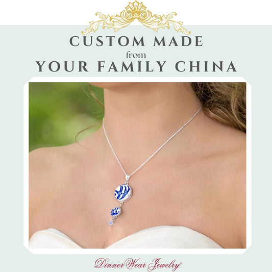 CUSTOM ORDER Double Pendant, Custom Broken China Jewelry, In Memory of Mom or Grandma, Memorial Sympathy Gift