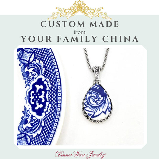 CUSTOM ORDER Teardrop China Necklace, Custom Broken China Jewelry, Family Memorial Jewelry, Made From Your China, Custom Jewelry