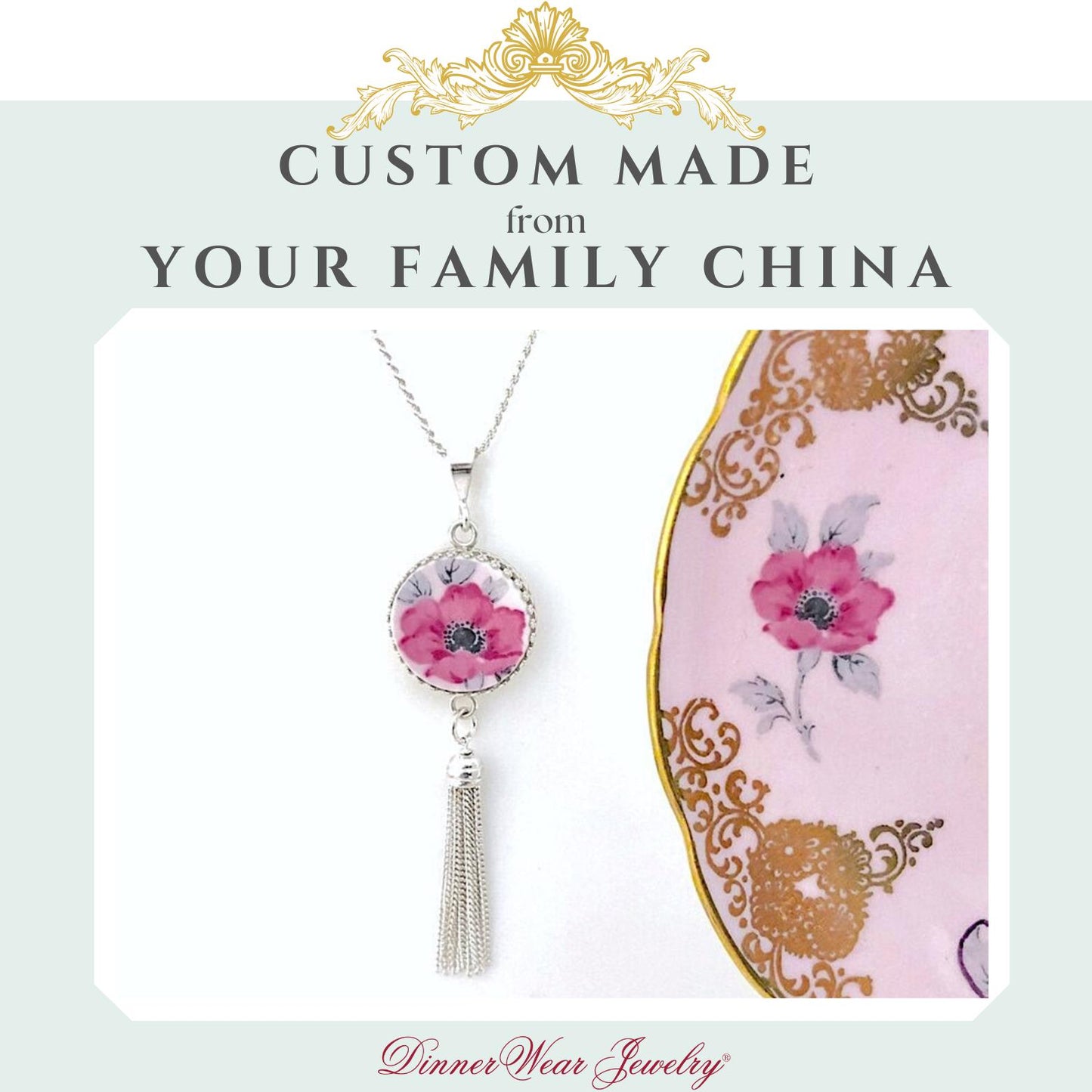 CUSTOM ORDER Tassel China Necklace Custom Jewelry Broken China Jewelry Memorial Necklace Remembrance Family Gift