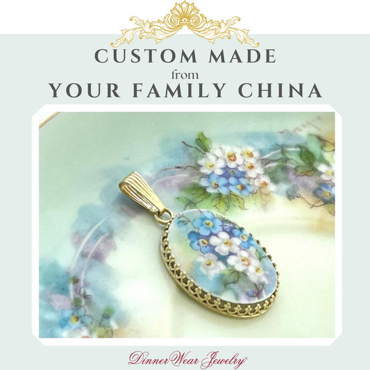 CUSTOM ORDER 14k Gold Medium Oval China Necklace, Family Broken China Jewelry, Made From Your China, Gifts for Women, Custom Jewelry