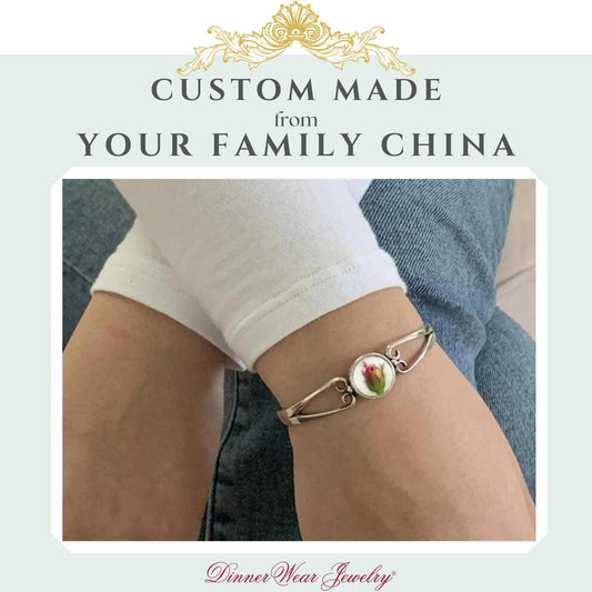 CUSTOM ORDER Silver Cuff China Bracelet, Broken China Jewelry, Custom Jewelry, Mom Gift, Unique Gift for Sister, Made From Your China