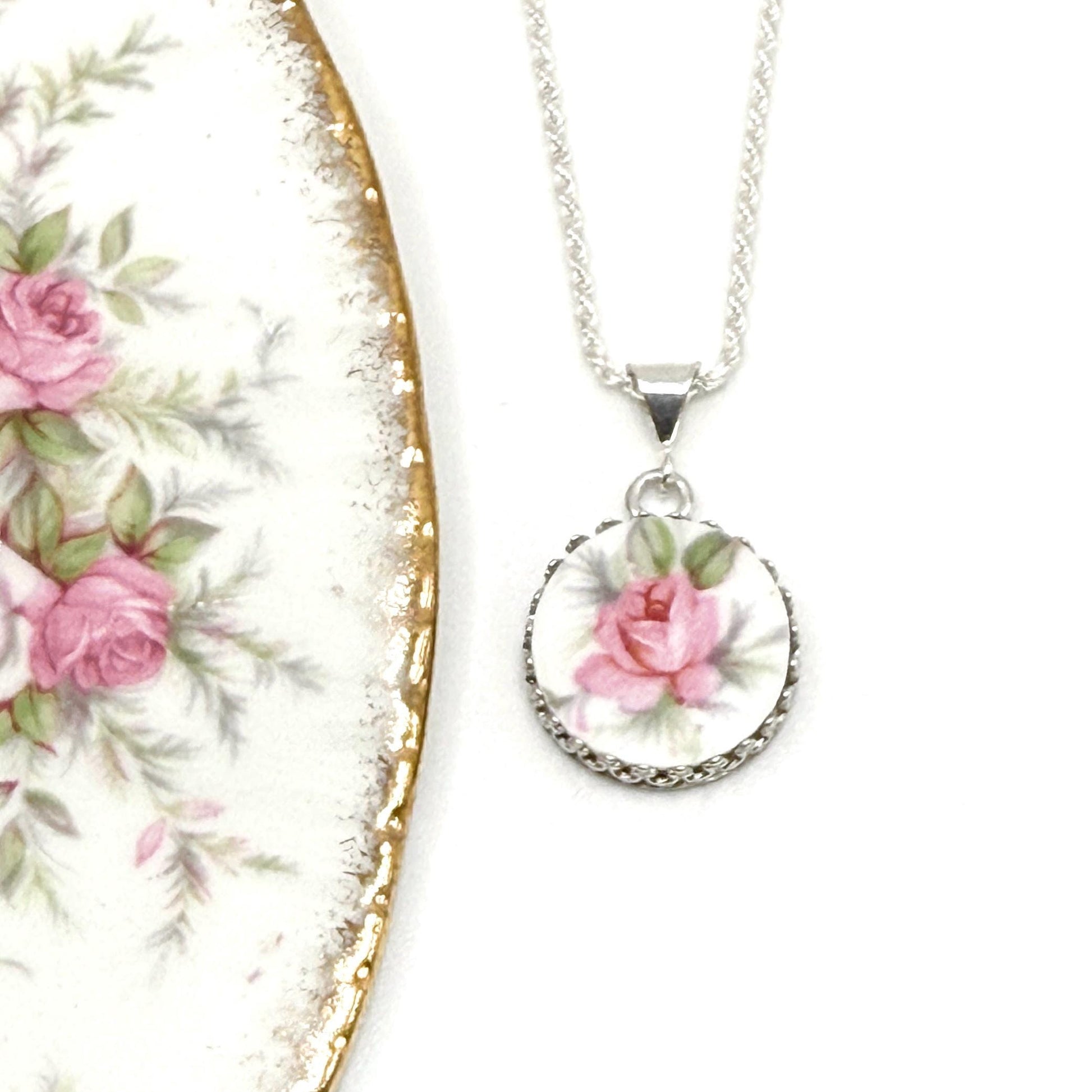 CUSTOM ORDER Small Round China Necklace, Broken China Jewelry, Made From Your China, Custom Memorial Jewelry, Unique Gift, Sterling Silver