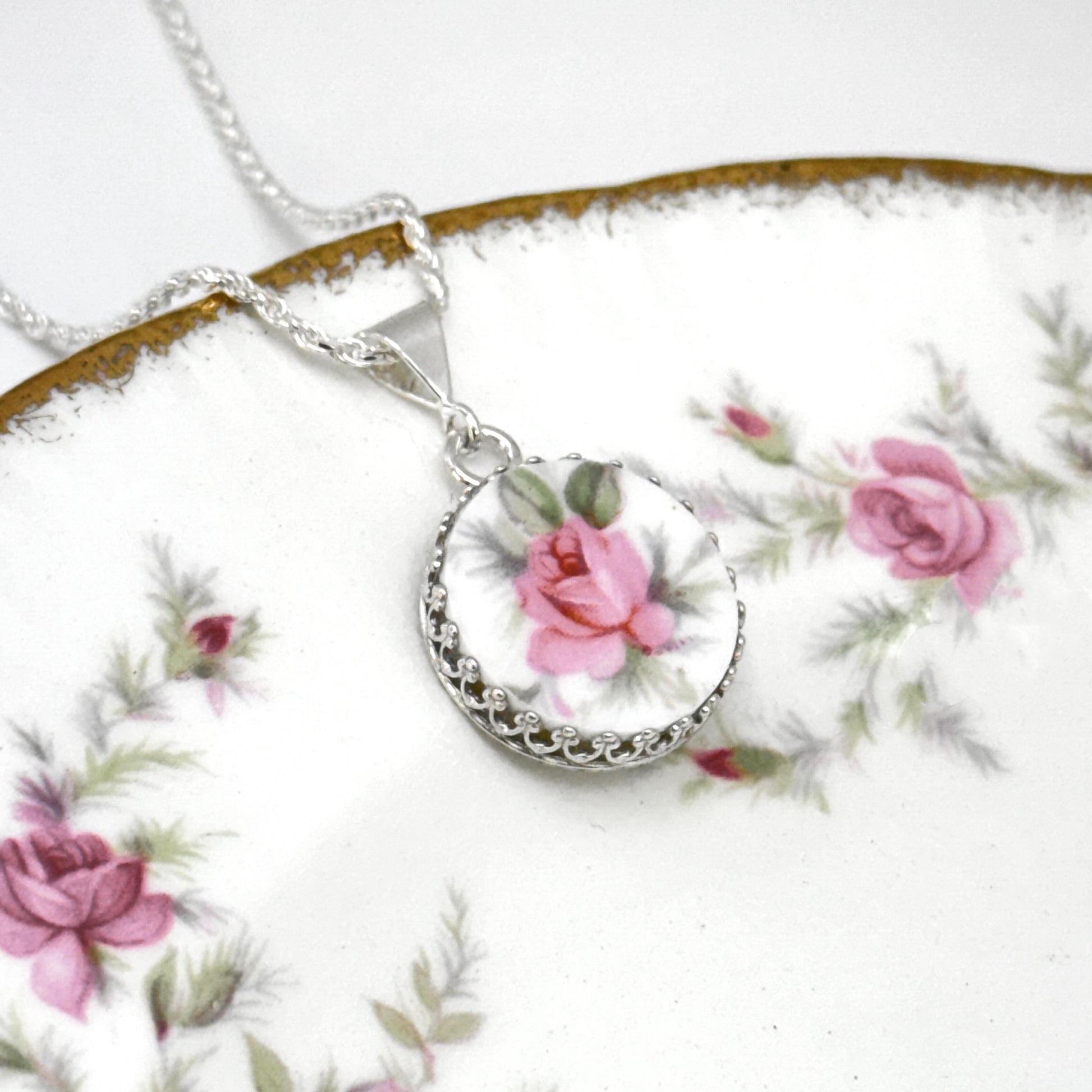 CUSTOM ORDER Small Round China Necklace, Broken China Jewelry, Made From Your China, Custom Memorial Jewelry, Unique Gift, Sterling Silver