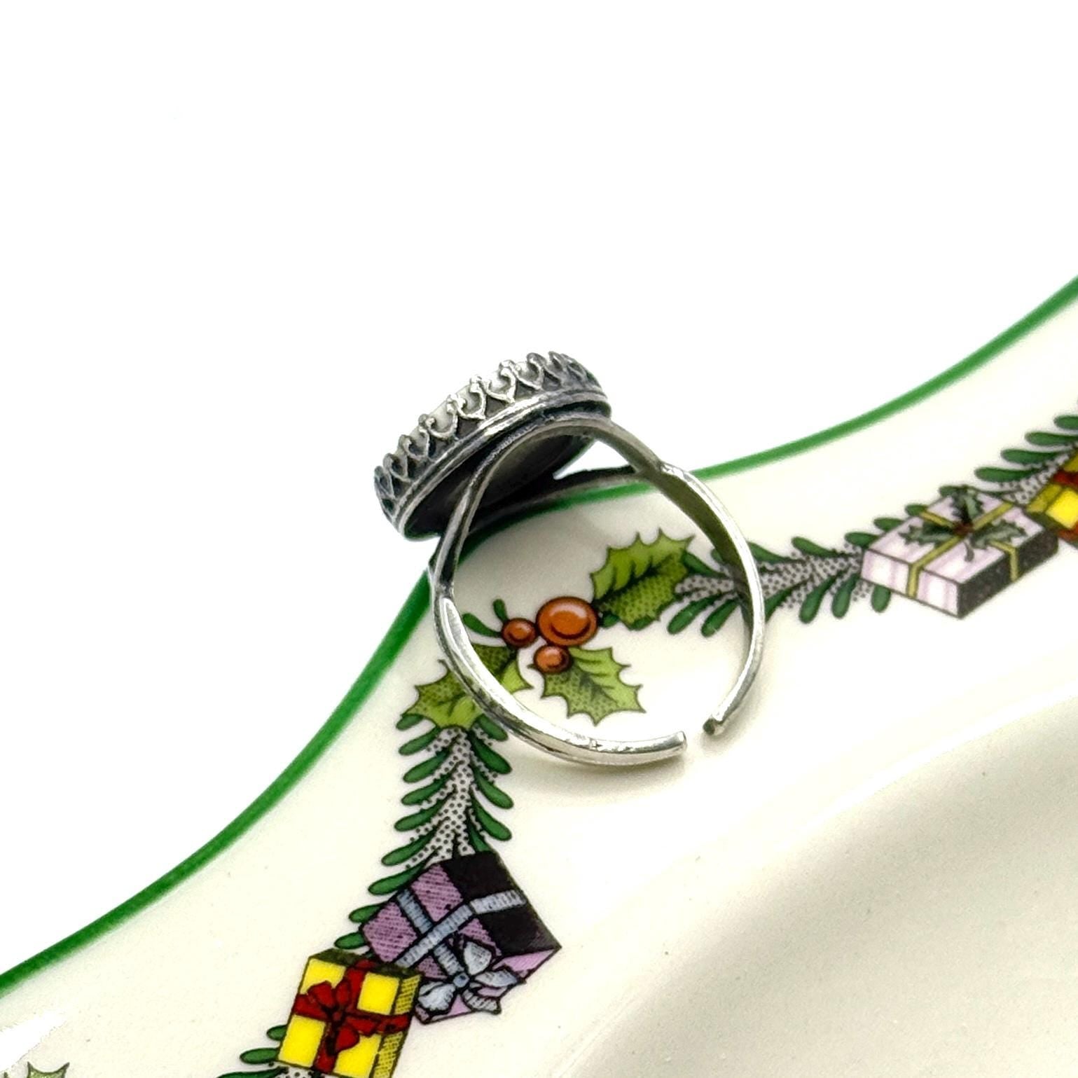 Spode China Minnie Mouse Ring, Sterling Silver Adjustable Ring