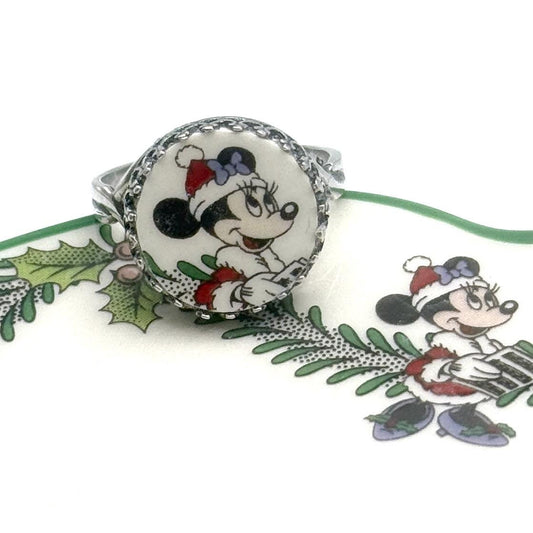 Spode China Minnie Mouse Ring, Sterling Silver Adjustable Ring