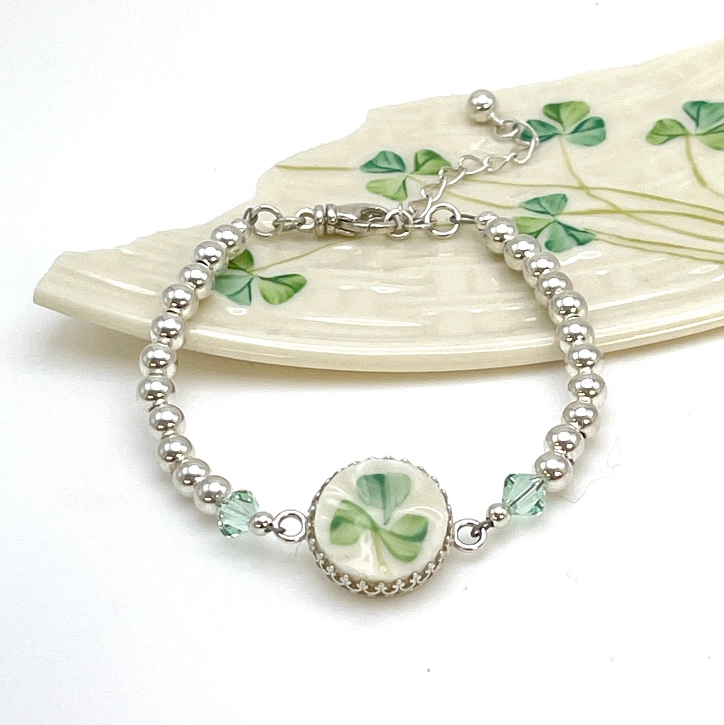 Belleek Celtic Bracelet, Broken China Irish Jewelry, Silver Charm Bracelet, Unique Birthday Gifts for Women, Celtic Jewelry
