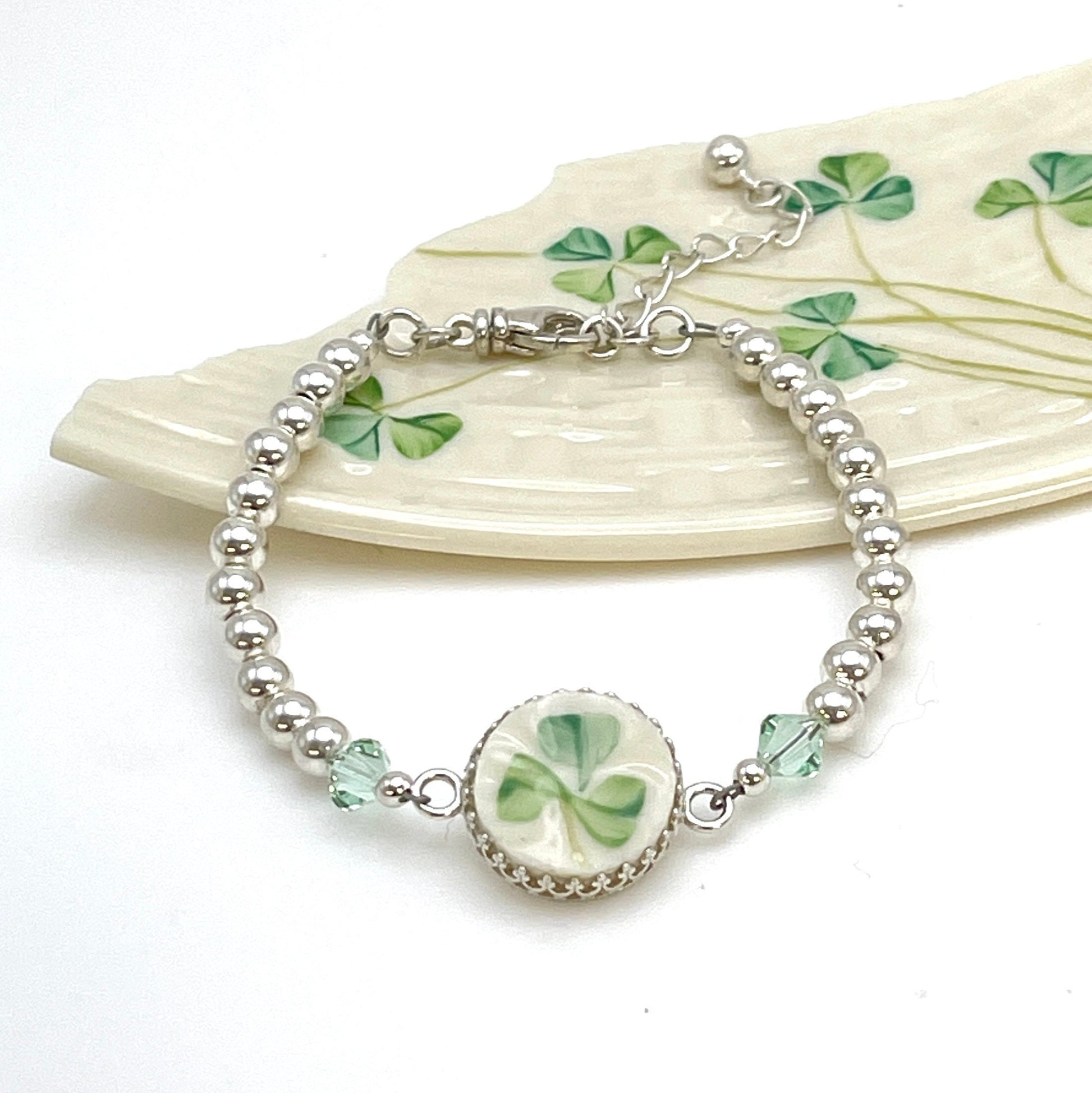 Belleek Celtic Bracelet, Broken China Irish Jewelry, Silver Charm Bracelet, Unique Birthday Gifts for Women, Celtic Jewelry
