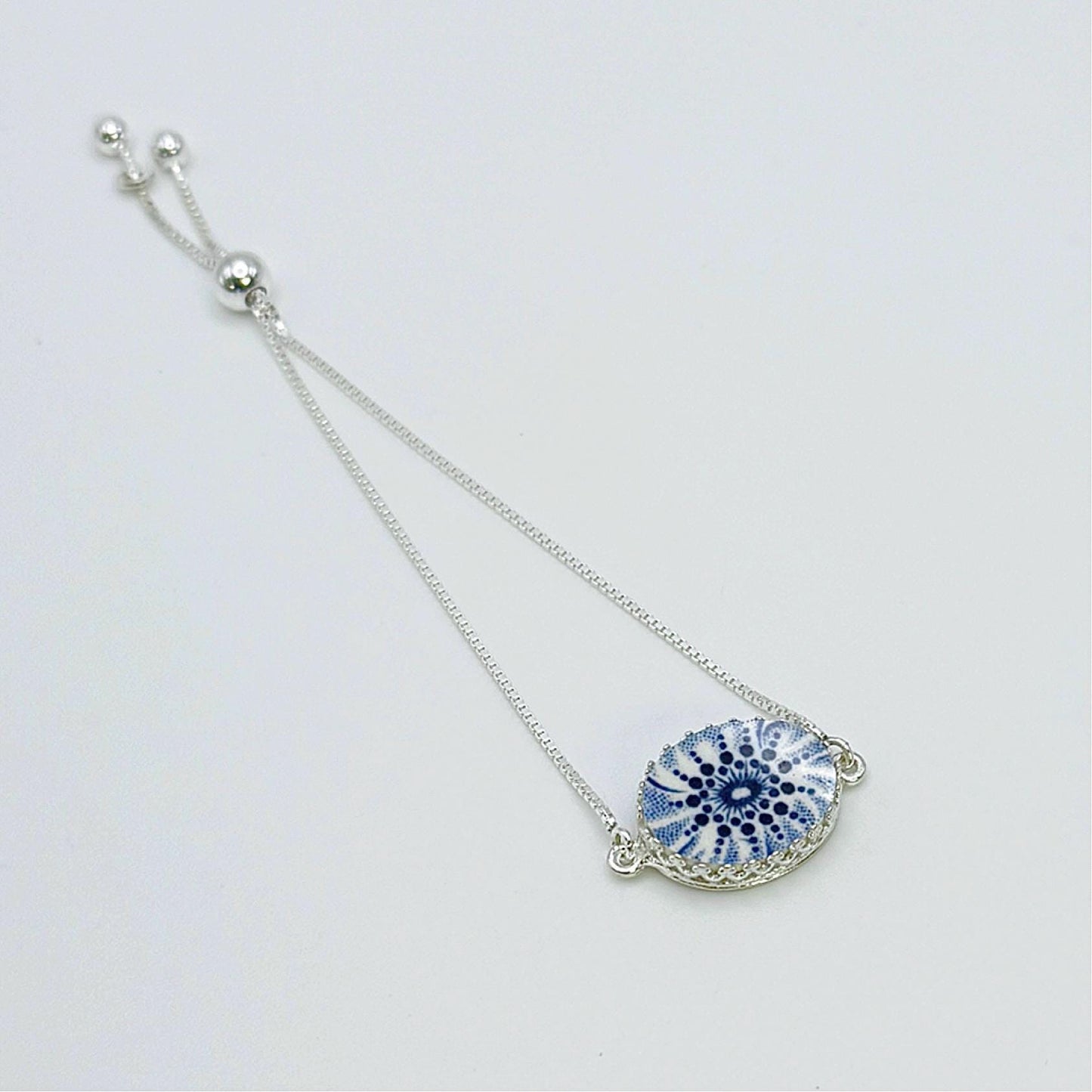 Vintage Liberty Blue Dainty Adjustable Bolo Bracelet, Broken China Jewelry