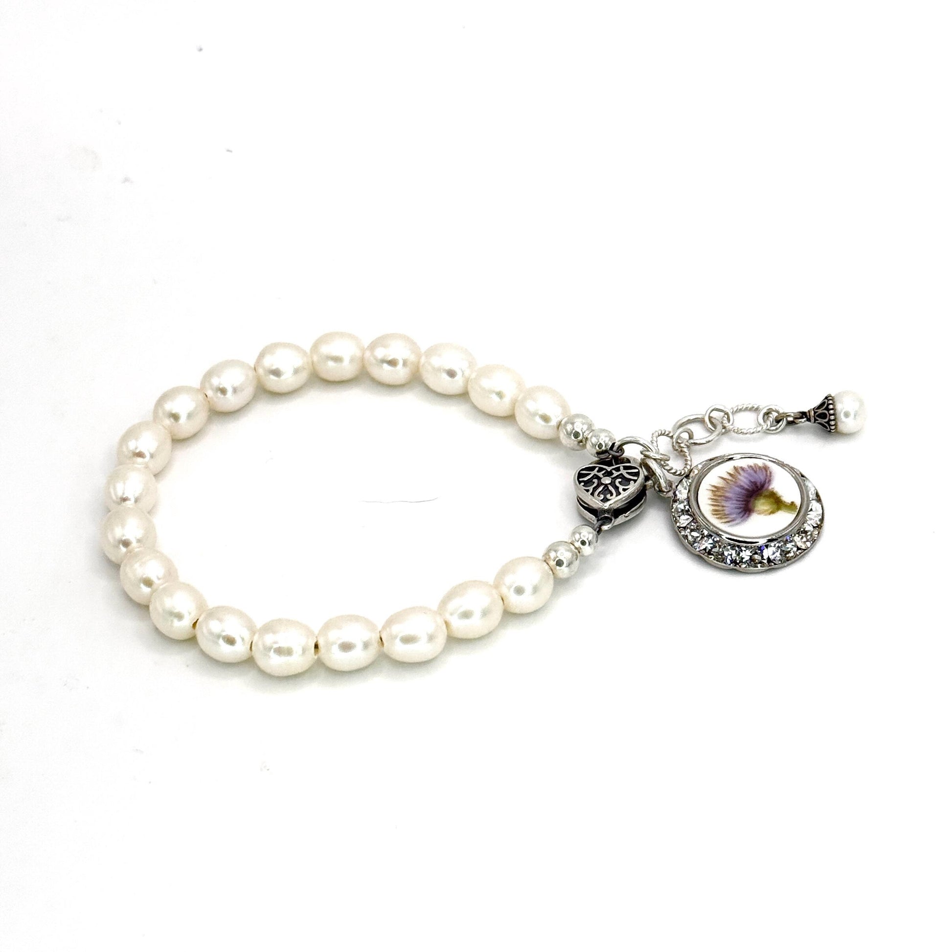 Scottish Thistle Pearl Bracelet, Broken China Jewelry, Unique Celtic Gifts for Women