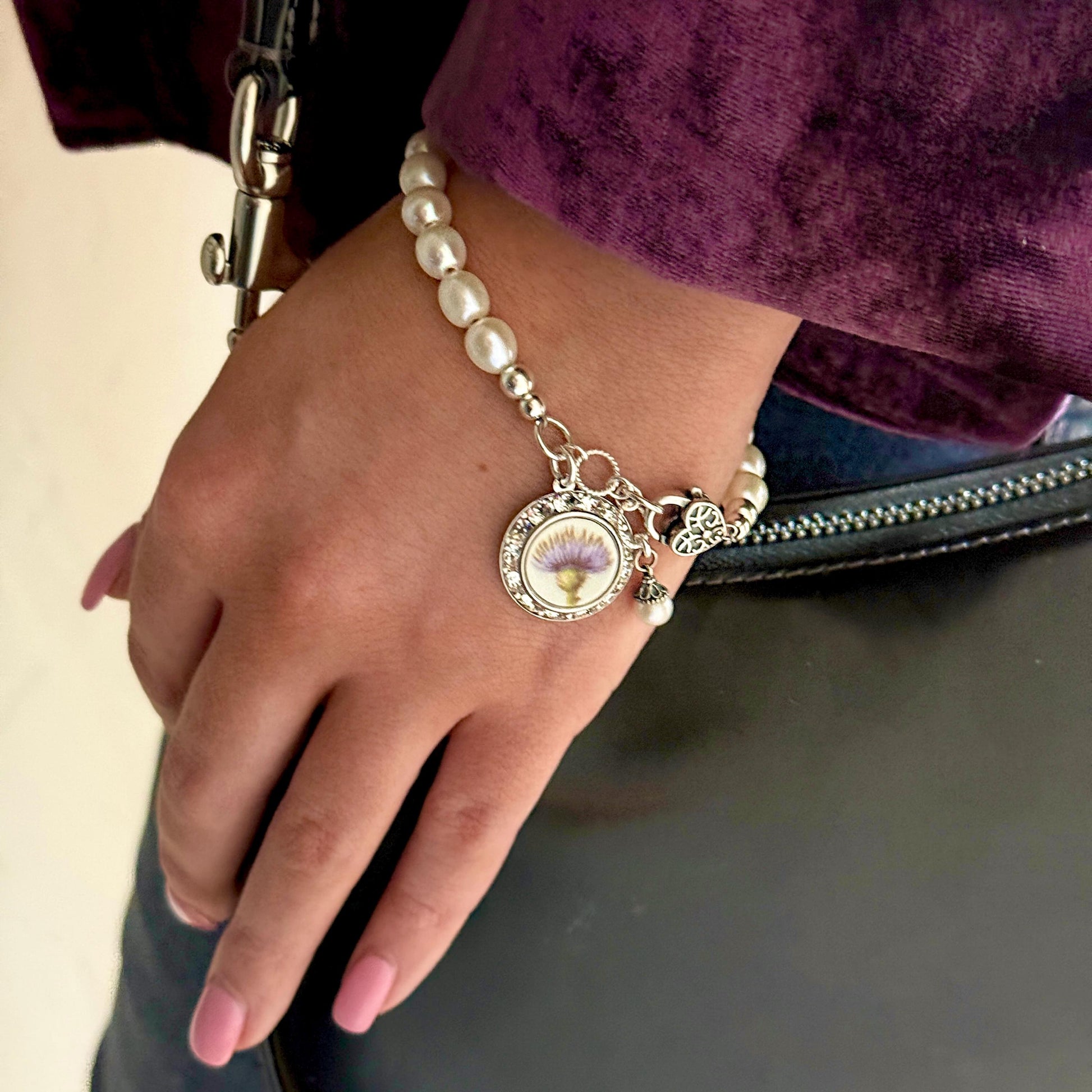 Scottish Thistle Pearl Bracelet, Broken China Jewelry, Unique Celtic Gifts for Women