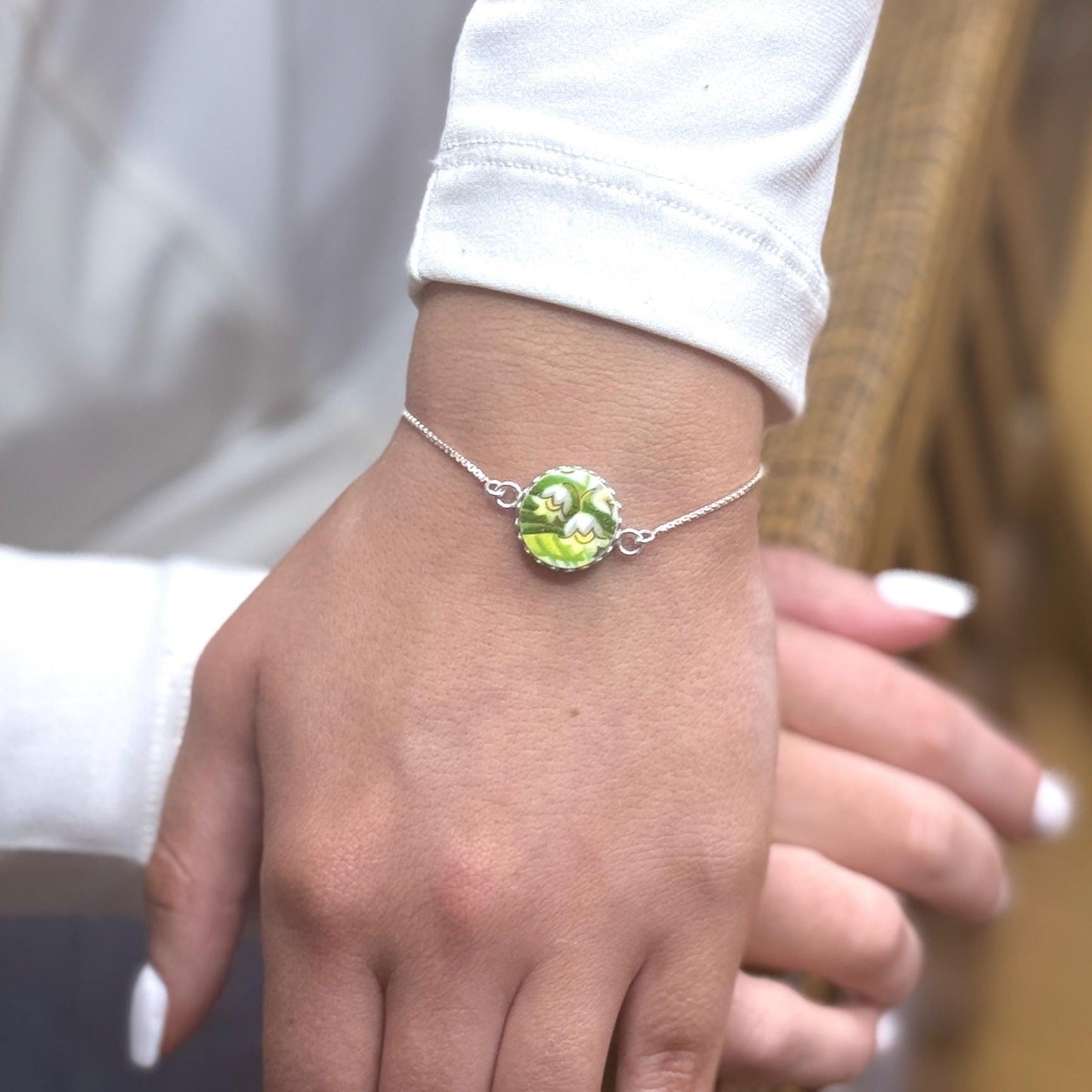 Lily of the Valley Bracelet, Adjustable Sterling Silver Bracelet, Vintage Broken China Jewelry