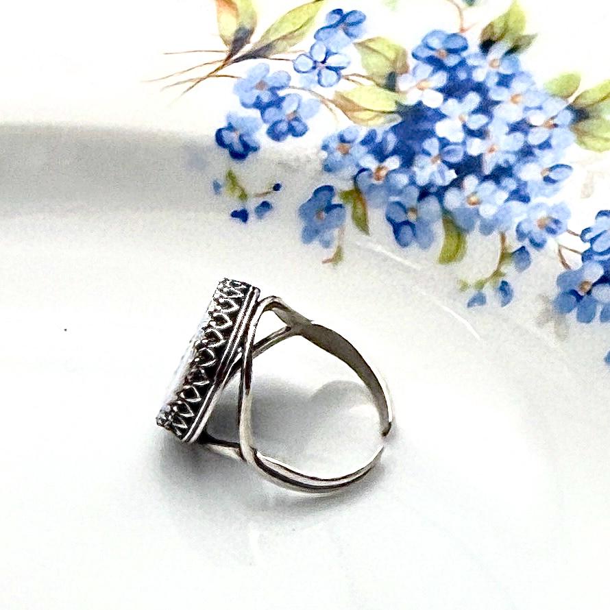 Blue Forget Me Not Adjustable Sterling Silver Ring, Boho Broken China Jewelry, Unique Friendship Gifts for Women, Gifts for Her